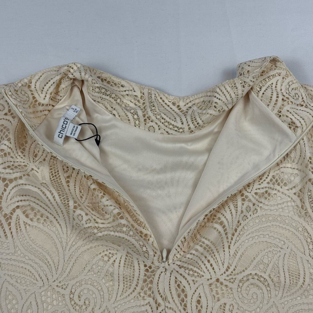 Chico's Lace Knit Cream Top Mock Neck Lined Elbow Tee Grandma Cottage NEW XL - Picture 5 of 12